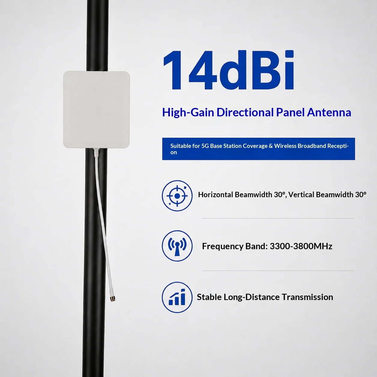 5G Directional Panel Antenna Waterproof,14dB High Gain Vertical Polarization for Long Range Amplification of Base Station Signal