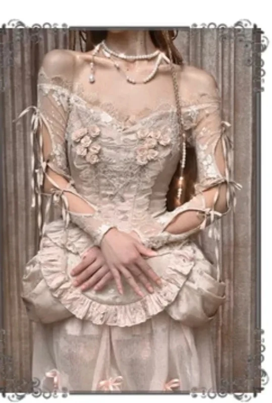 2025 Spring And Summer New Women's Y2k Top Long-Sleeved Lace Shirts Crochet Lace-up Inner Cardigan Christmas Blusas Femininas