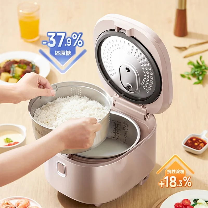 Stainless Steel Uncoated Liner Rice Cooker 4L Low Sugar Rice Non-Stick Inner Pot Intelligent Reservation One-Button Cooking 220V