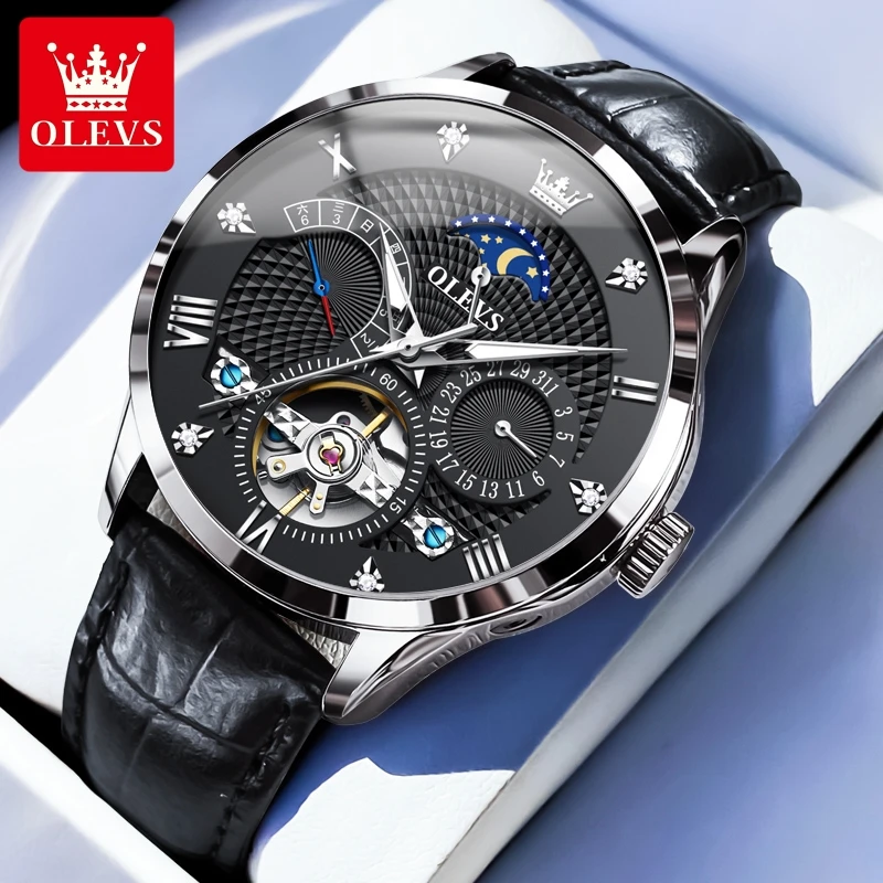 

OLEVS 6652, автоматические механические мужские часы, платье, многофункциональный циферблат, деловые повседневные мужские наручные часы