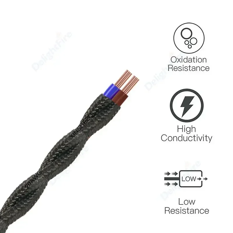 2 Pin Electrical Wire Vintage Twisted Fabric Cable 18AWG Colourful Cloth Covered Cable for Vintage Lamp Cord Fans DIY Projects