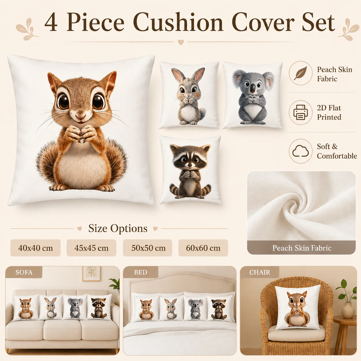 ปลอกหมอนอิงลายสัตว์น่ารักแบบ 2 - Baby Nursery Cushion บทวิจารณ์และราคา