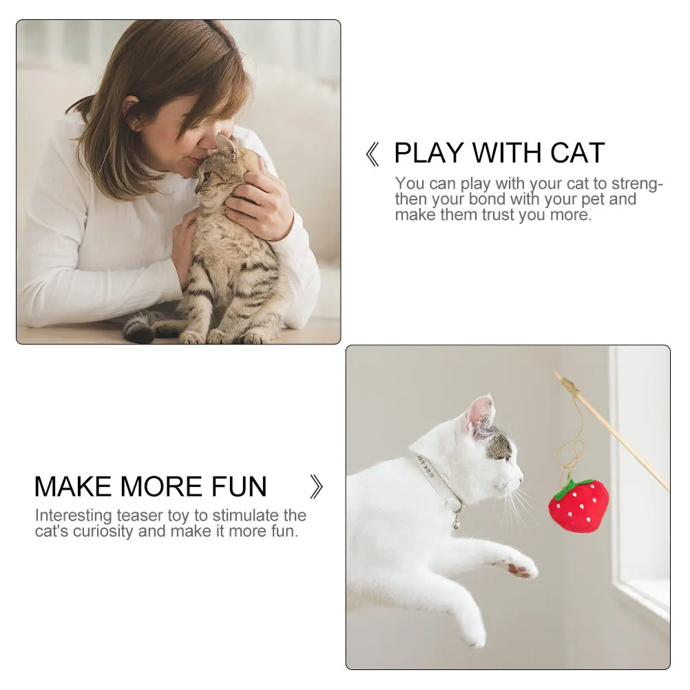 

Strawberry Cat Teasing Stick Lightweight Portable Interactive Pet Accessory Kitten Plaything Bonding Exercise Cat Stick