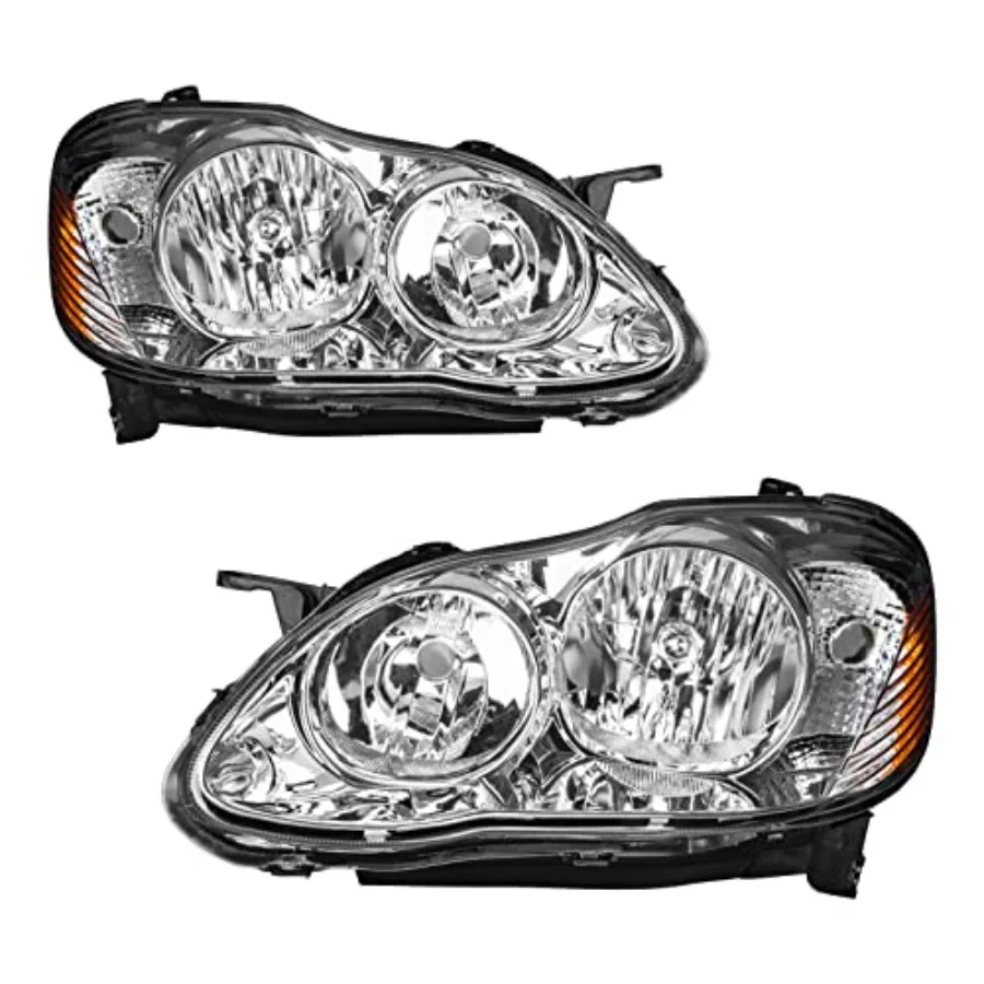 

Headlights Assembly Compatible with 2003-2008 Corolla CE LE S Pair Front Light Chrome Housing Amber Reflector OE Style Automoti