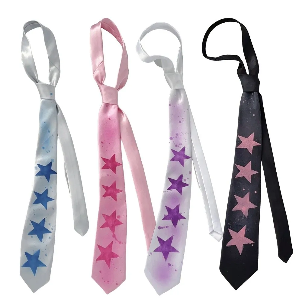 Casual Y2K Star Tie Narrow Adjustable Glossy Tie Sweet Hand Tied Unisex Necktie Suit Accessories