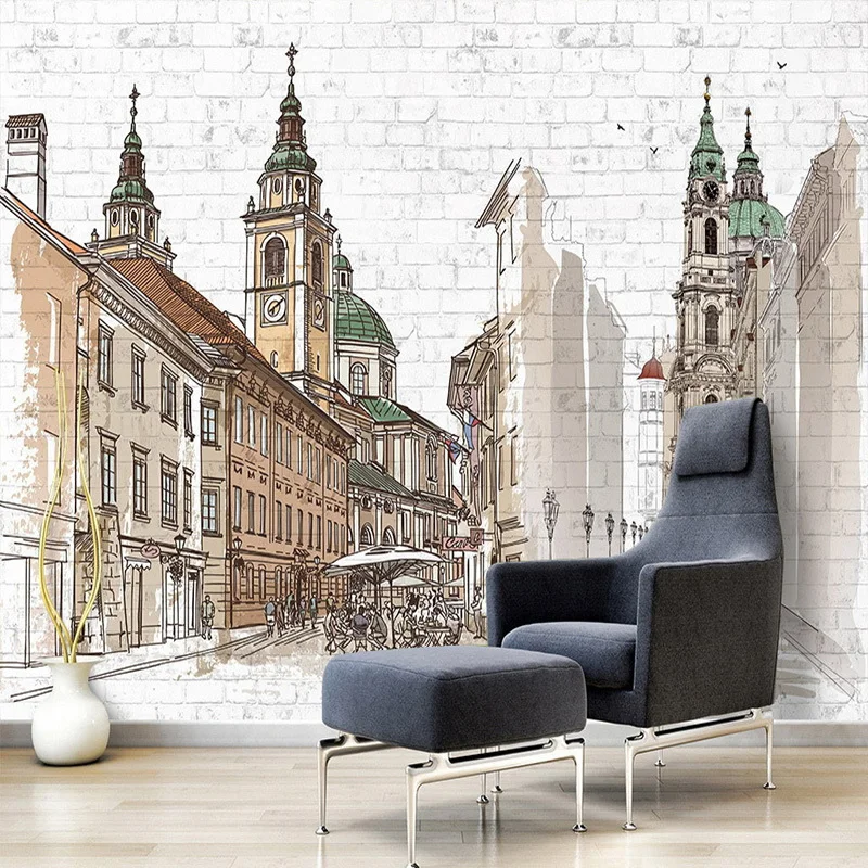 

Hand Painted European City Large Murals Coffee Shop Restaurant Bedroom Brick Wall Decoration Art Mural Custom Photo Wall Paper