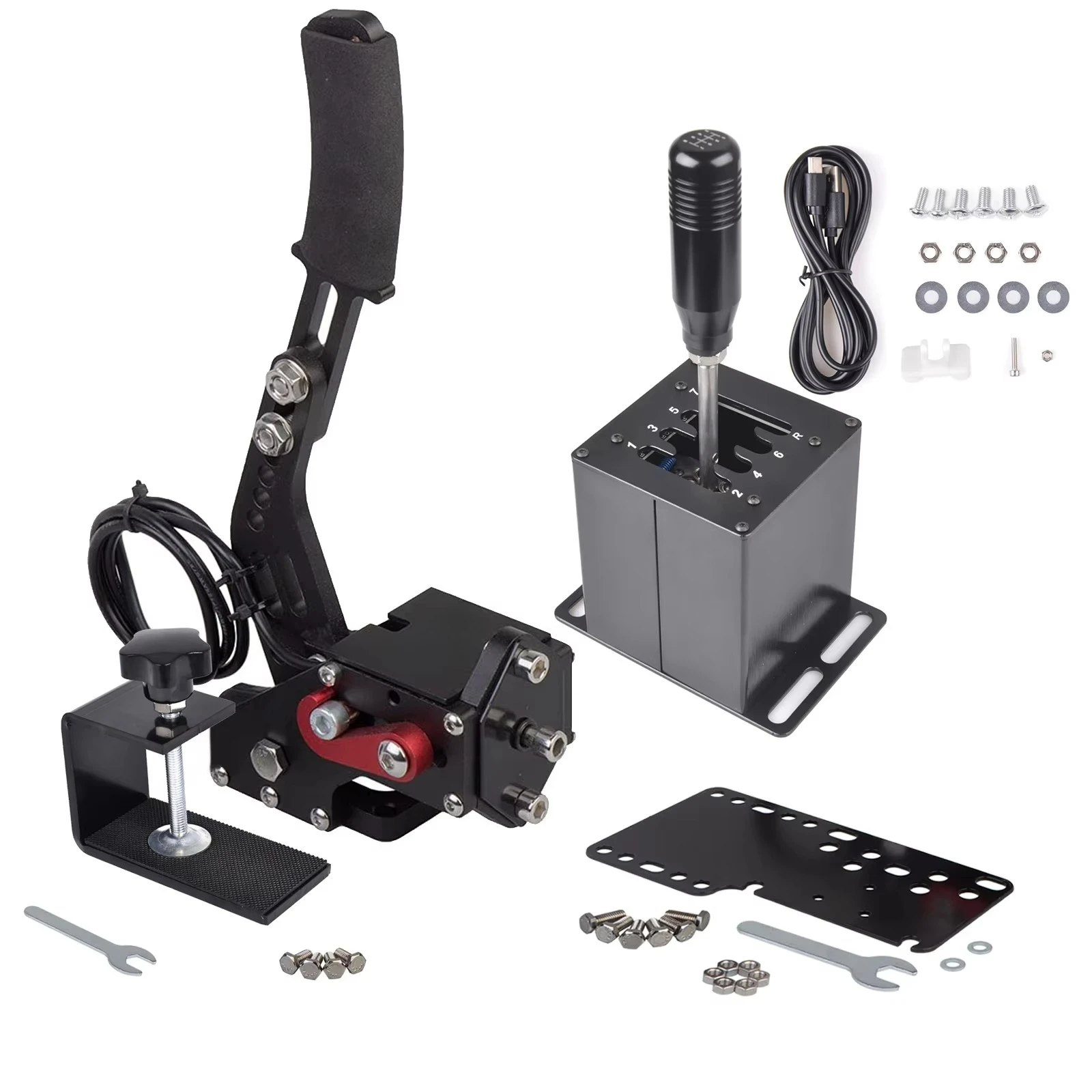 High Quality 16Bit Hall Sensor USB Handbrake Simulation System with Gear Shifter for Racing Games Compatible with G25/27/29 T300
