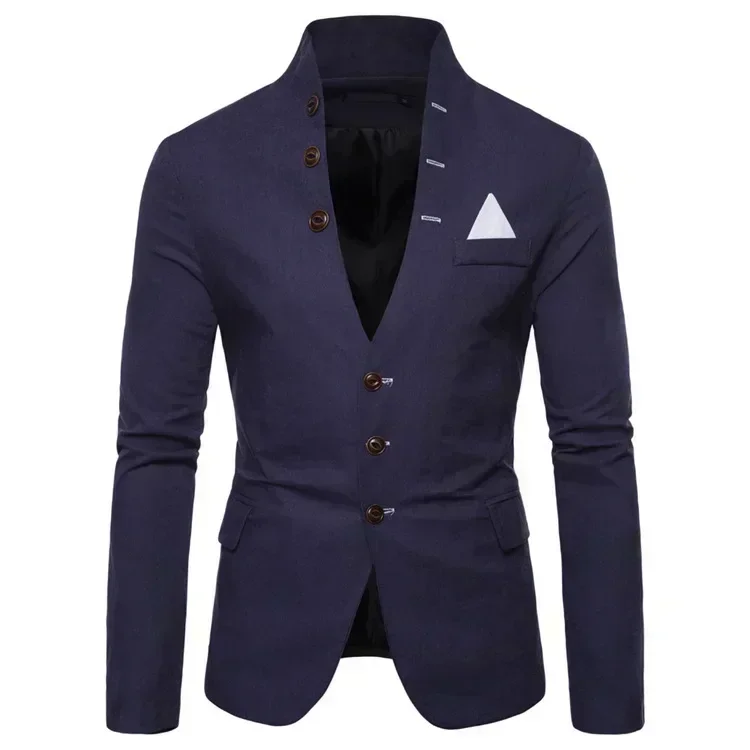 Men\'s Blazer Multi-button Decoration Casual Stand-up Collar Male Blazer Fashion Slim Solid Color Suit Jacket Dress Stage Party