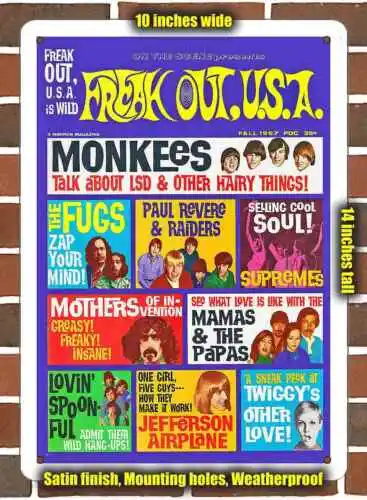 Metal Sign - 1967 Freak Out Magazine Monkees- 10x14 inches