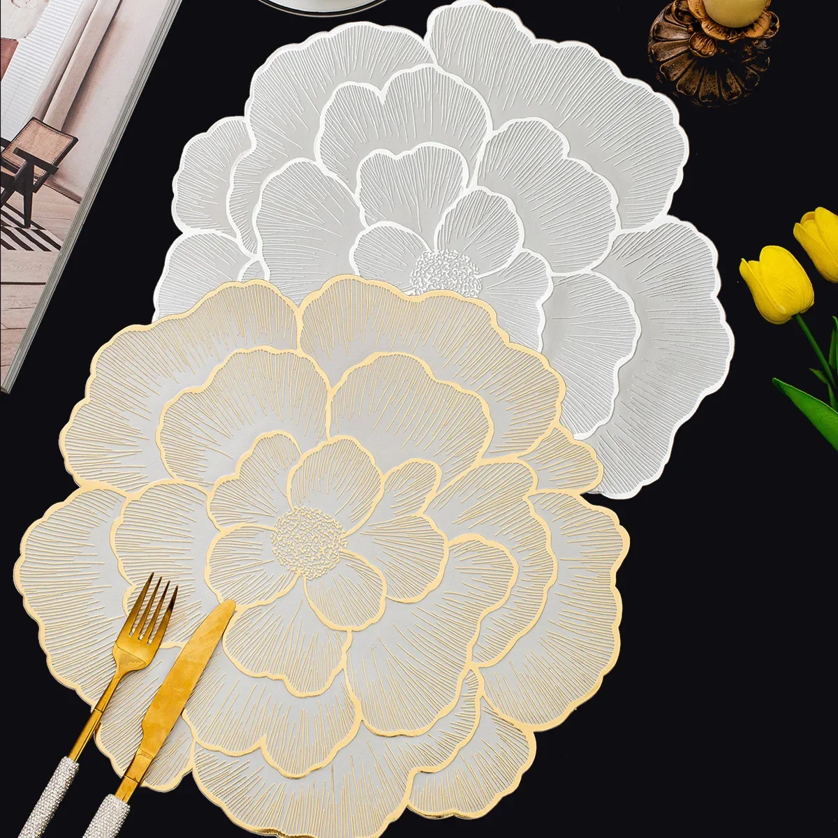 1/4/10PCS PVC Flower Shaped Placemats Dining Decorative Heat Resistant Table Pad Coasters Home Party Wedding Christmas Gift