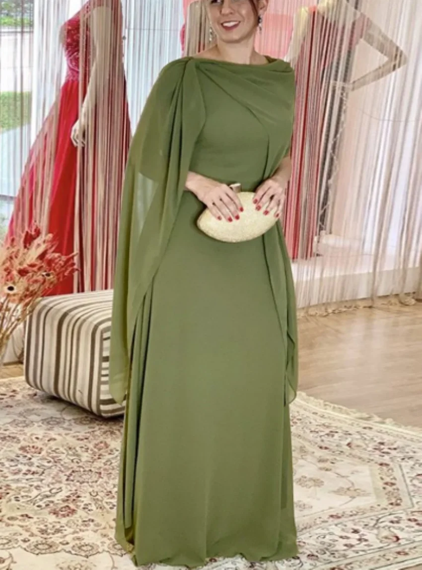 A line Sleeveless Floor Length High Neck Vestidos De Ocasión Formal Dresses Elegant Olive Green Mother Of the Bride Dress Long