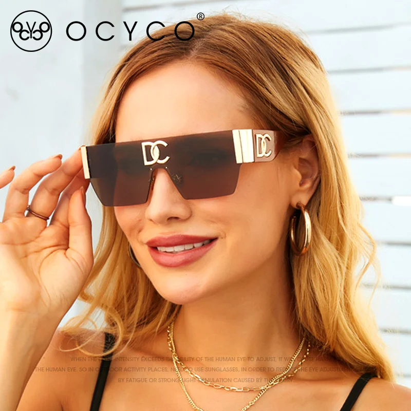 Rimless Luxury Fashion Square Sunglasses Women Ladies One-Piece Brand Designer Sun Glasses Men Oversized Retro Eyeglasses UV400