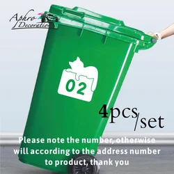 4Pcs Cartoon Cute Cats Wheelie Bin Number Stickers Custom House Number Vinyl Trash Decal Container Stickers Removable Outdoor