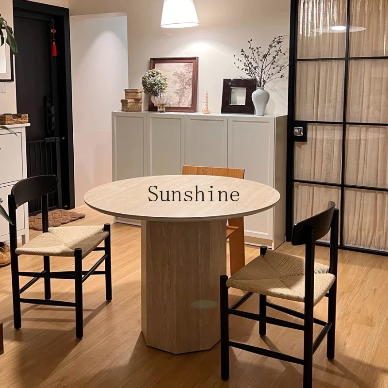 

Round dining table wabi sandy wind design high-end marble cave stone slate simple and modern