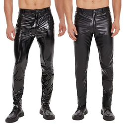 Mens Faux Leather Pants Leggings Fitness Pocket Casual Elastic Trousers Gothic Latex Streetwear Pants Pantalones Clubwear 3XL
