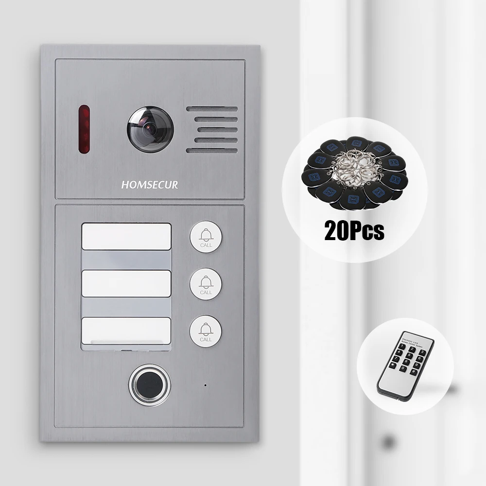 (Not Standalone) HOMSECUR 84214A-CF-FHD-3 Doorbell Camera Fingerprint RFID Access For 3 Families HDK Video Door Phone System