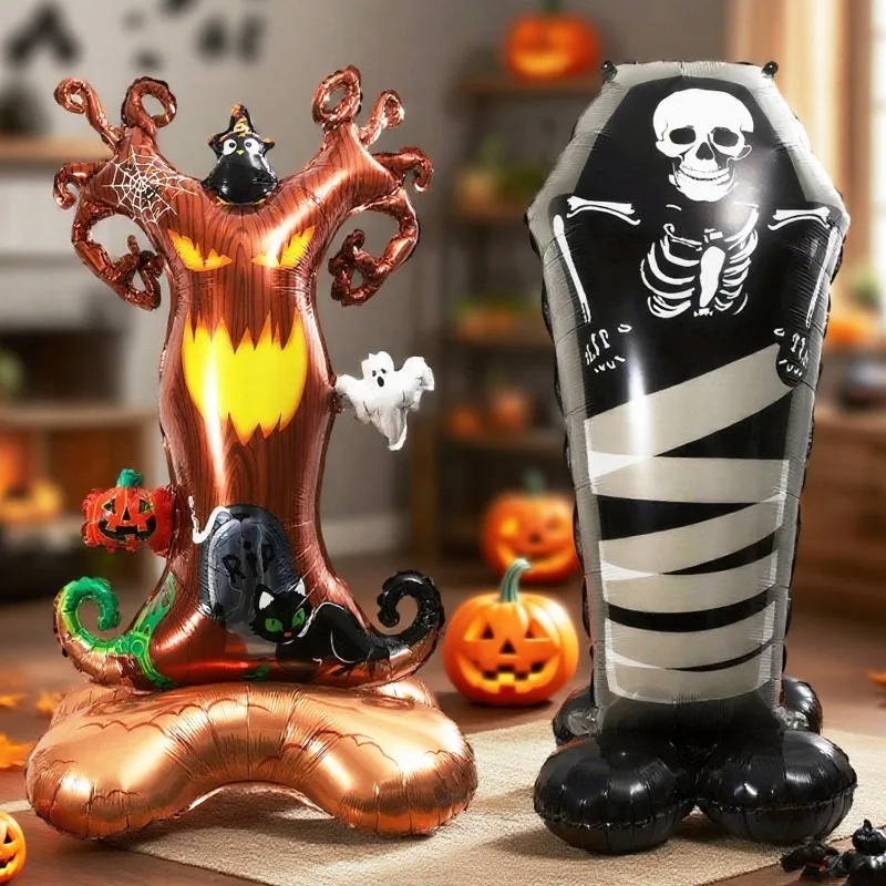 1 قطعة بالونات الهالوين العملاقة الدائمة نفخ الألومنيوم احباط بالون شبح اليقطين الجمجمة شواهد القبور بالونات زينة الحفلات