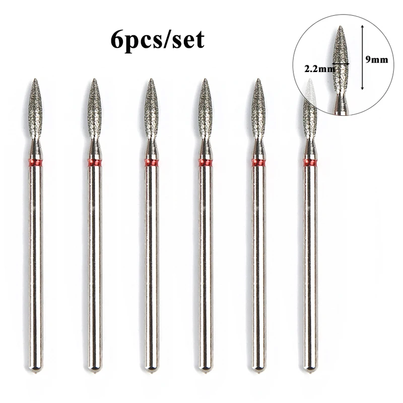 Brocas de diamante para uñas, fresa profesional para limpieza de piel muerta, salón de uso doméstico, accesorio de manicura y pedicura, 6 uds.