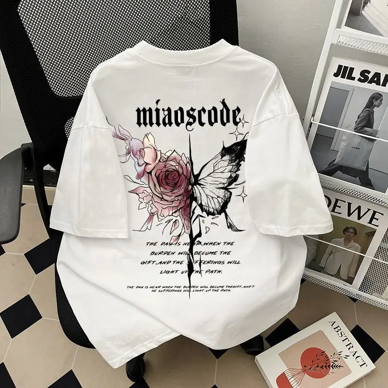 

Short-sleeved Street Blast Academy Hiphop-style T-shirts for Both Men and Women. A Cool Rose Butterfly Top for Female Students