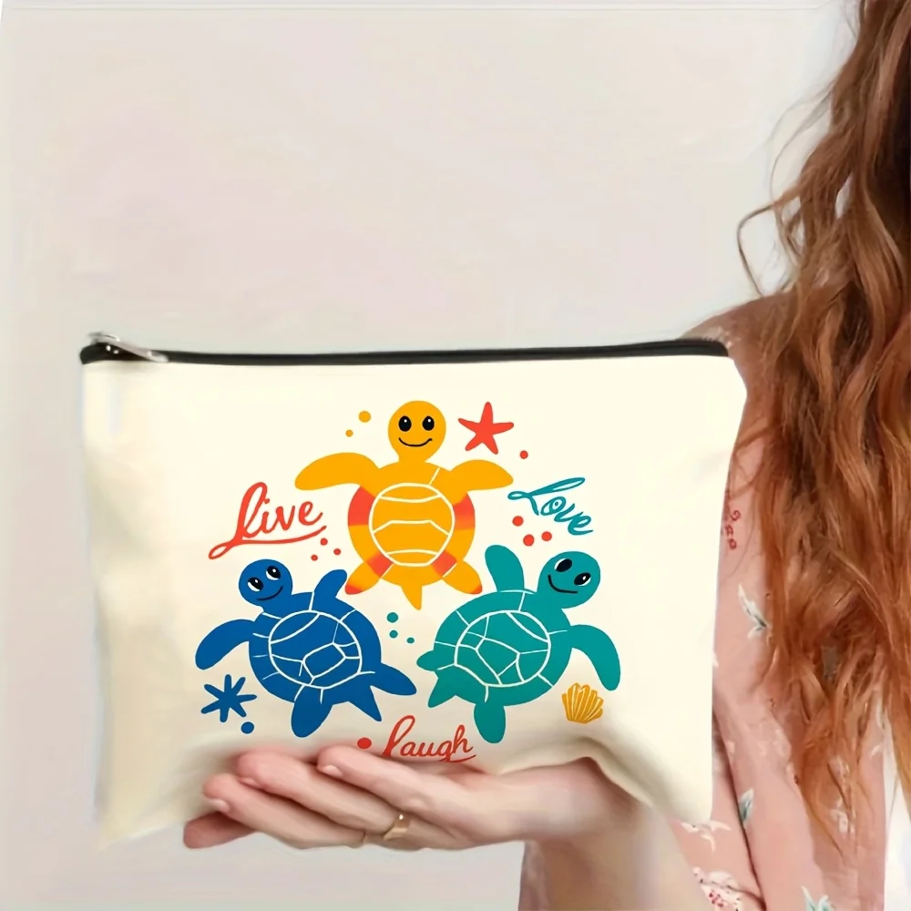 ACute Turtle and Starfish Print Makeup Bag- multifunctional zipper pouch, jewelry storage bag, perfect travel zipper small stora