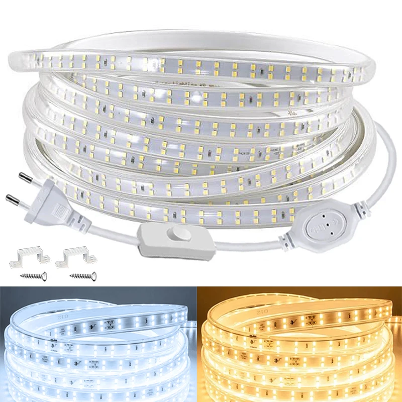 220v Led strip 2835 High Brightness 120LED/m with ON-OFF Switch Waterproof Flexible Led Tape Diode Lamp for Home Room Decor