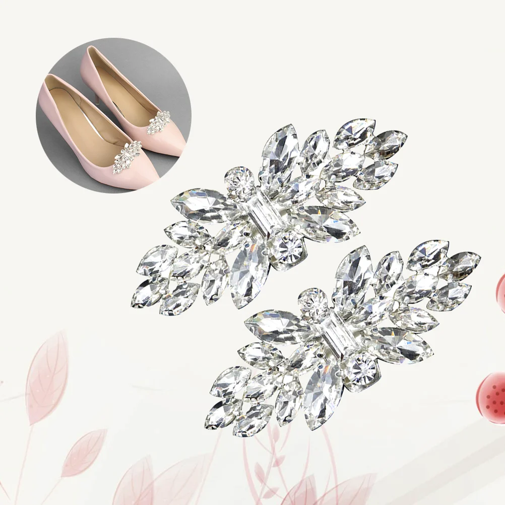 Fashion Crystal Shoe Buckle Rhinestone Shoe Clip Silver DIY Shoe Decor Accessories for Wedding Bride Women