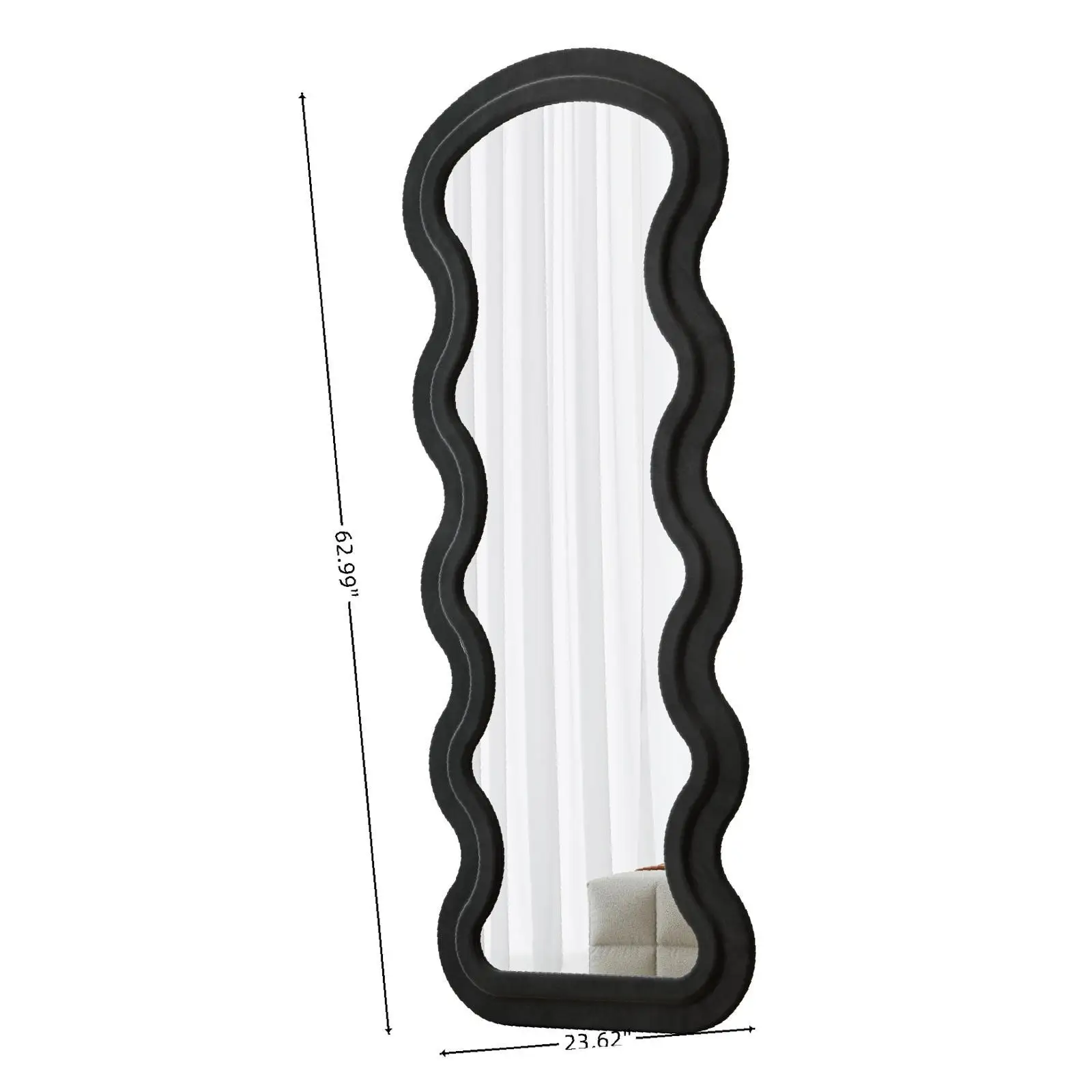 

Full Length Mirror with Soft Flannel Frame Irregular Wavy Floor Mirror Decorative Wall Hanging Mirror for Living Room Bedroom