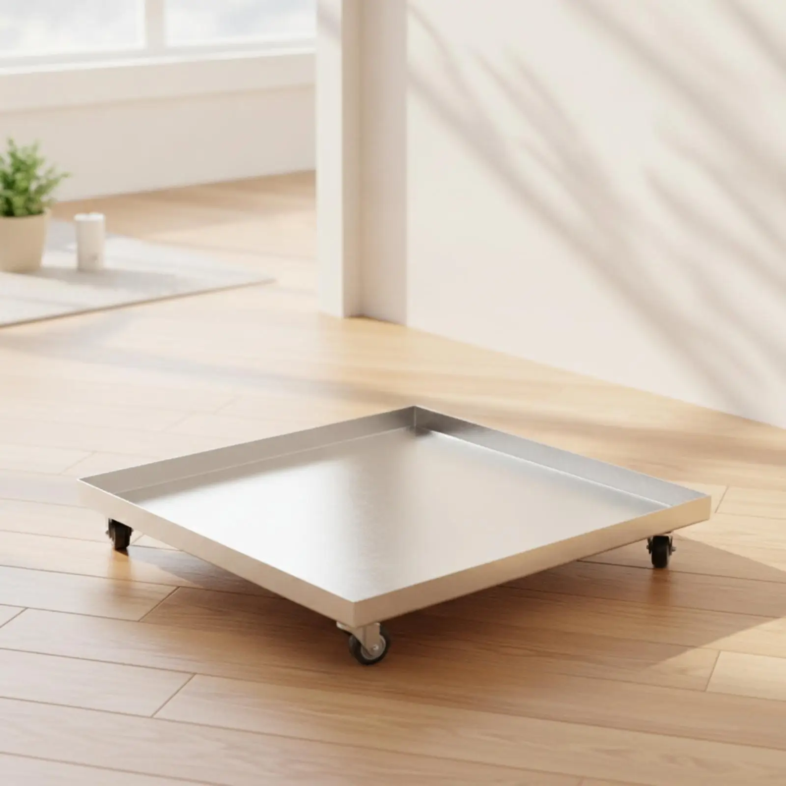 Wheeled Heavy Duty Plant Tray for Indoor Outdoor Use Leakproof Sealed Base Rolling Planter Caddy Sturdy Steel Pot Stand Mobile