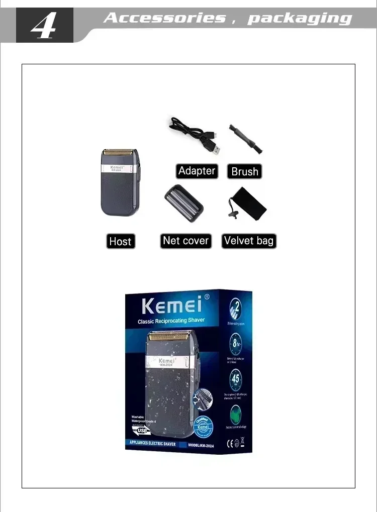 Kemei Haarschneidemaschine KM-2628 KM-678 KM-2024 Professioneller elektrischer Bartschneider Wiederaufladbarer Herrenrasierer Haarschneider Kit Herren – Detail 19