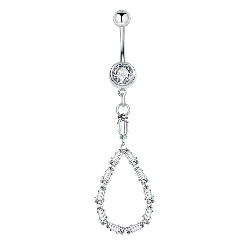 Кольцо для пупка с каплями воды, Т-образный кубический цирконий, гвоздь для пупка, 14 г, стержень из нержавеющей стали, ювелирные изделия для пирсинга
