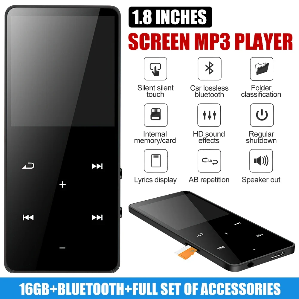 MP3 MP4 Music Player Bluetooth Walkman Lossless HiFi Music Speakers Alarm Clock FM Radio EBook Voice Recorder 1.8inch LCD Screen