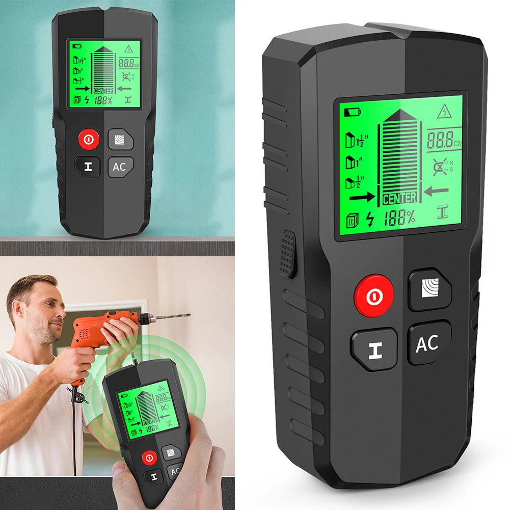 5 in 1 Stud Finder Wall Detector AC Wood Metal Finder Hidden Line Finding Cable Wires Depth Tracker Digital Backlit LCD Display