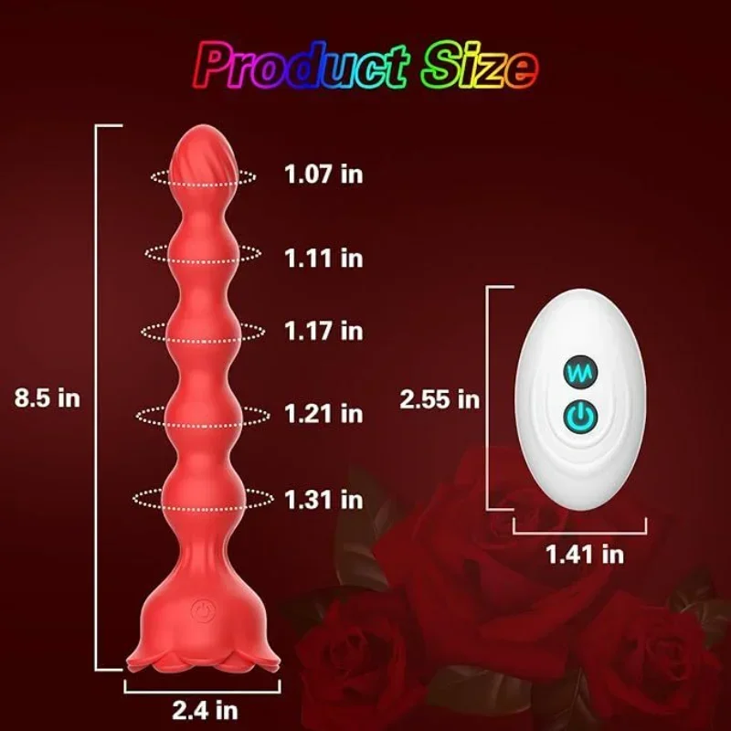 Luminous Anal Plug Remote Control Rose Beads Anal Plug, Prostate Male and Female Masturbation Vibrator Plug Anale Vibrante