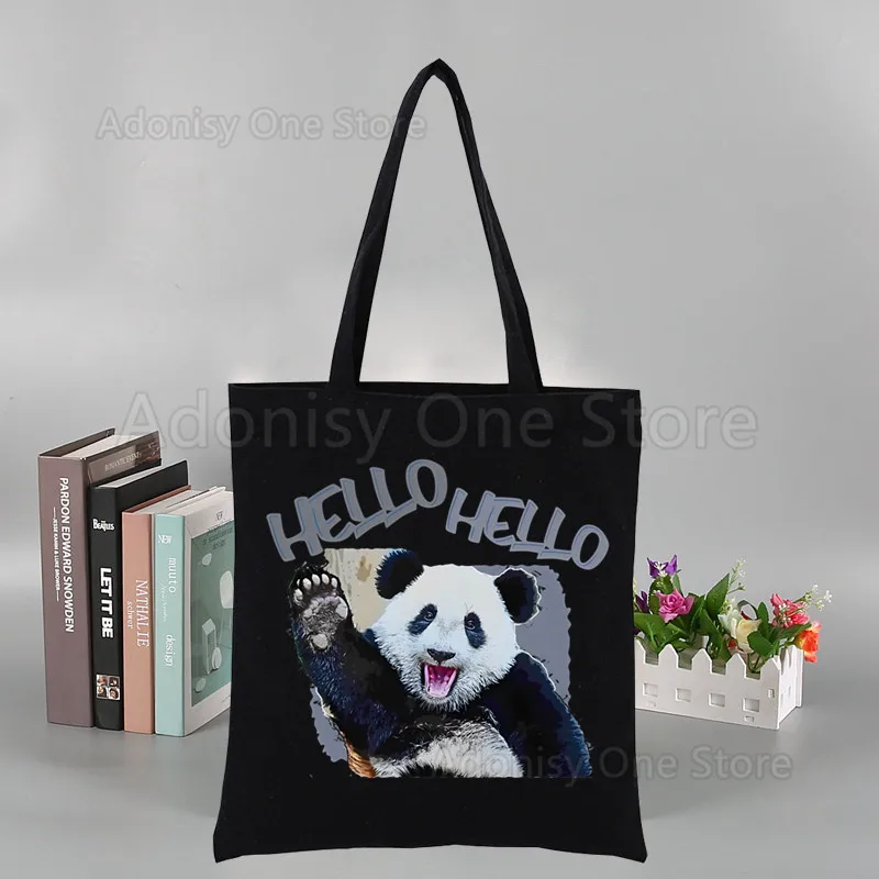 Panda Schattige Vrouwen Canvas Schoudertas Hoge Capaciteit Draagtas Esthetiek Boodschappentassen Katoen Handtassen Boeken Tas Voor Meisjes