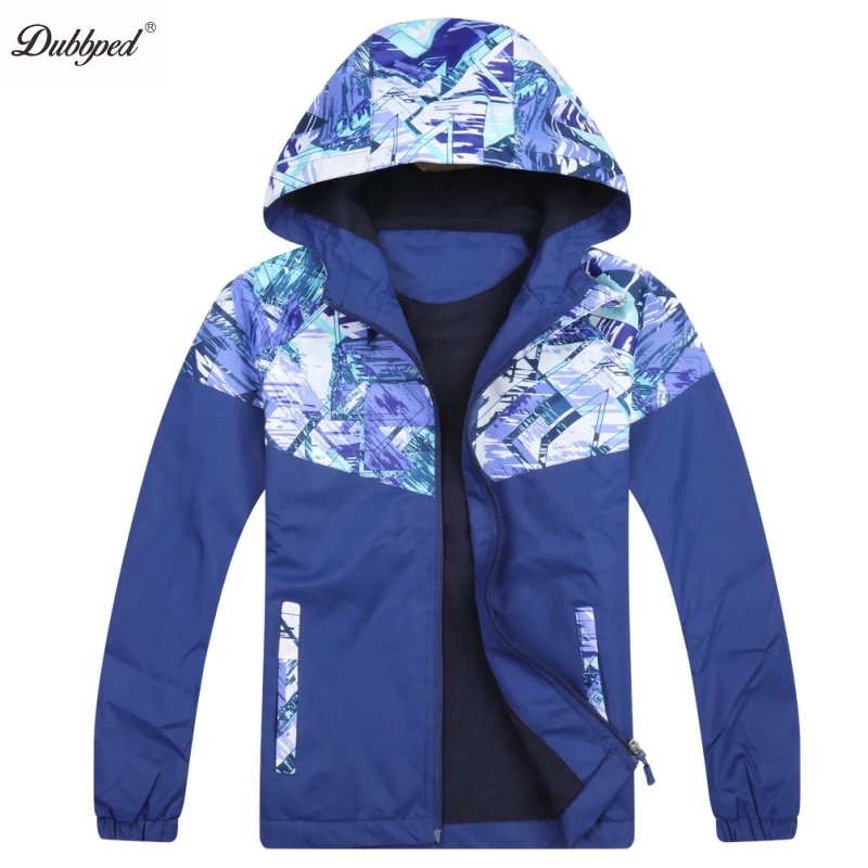 Dubbped Boys Waterproof Jacket Raincoat Rain Windbreaker Hooded Fleece Lining Casual Kids Clothes