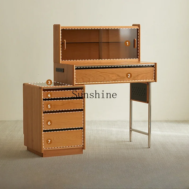 

Bedroom retro cherry wood makeup table bedside table integrated small apartment