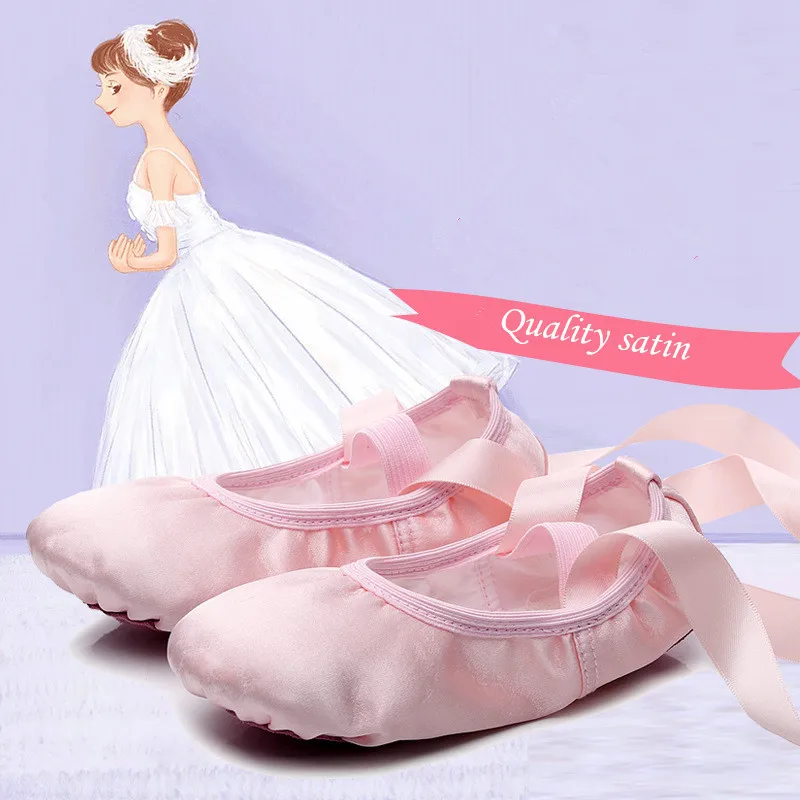 Children Kids Point Beginner Practicing Dancing Shoes Soft Sole Satin Ballet for Girls  Slipper Dance Ballerina Shoe