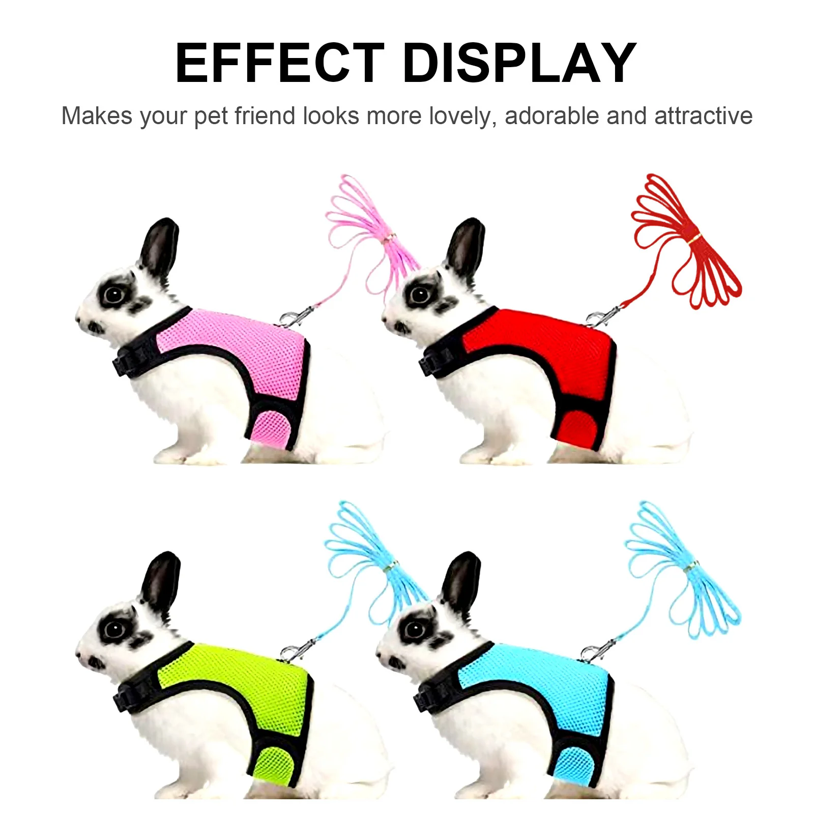 

4Pcs Rabbit Hamster Pet Harness Cool Mesh Vest Leash Breathable Lightweight Summer Vest Harness Leash Outdoor Walking Comfort