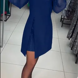 Retro Round Neck Puff Sleeve Dress Fake Two-piece Women's Dress 2025 New Style Elegant Women's Slim Dresses