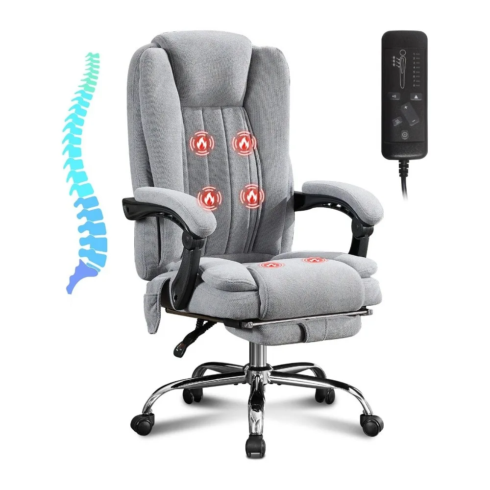 Massage Office Chair with Heat and 6 Vibration Points，Executive Office Chair with Foot Rest and Padded Armrests