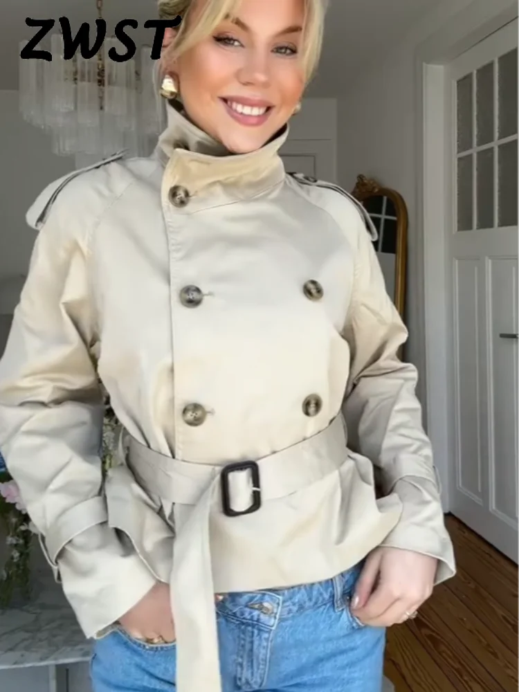 معطف نسائي أنيق بأكمام واسعة وياقة واقفة سترة نسائية واحدة الصدر بأكمام طويلة معاطف ربيعية للسيدات لعام 2025