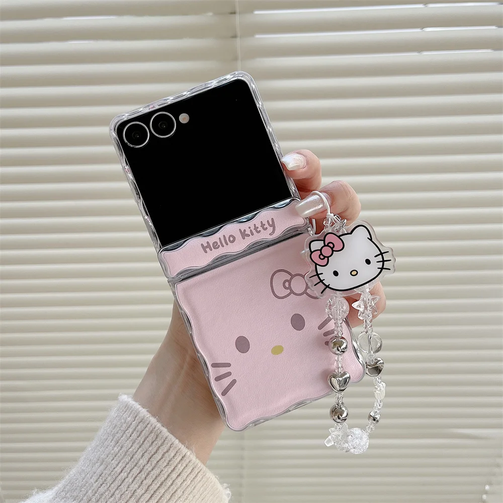 Kawaii 3D Kitty Leather Phone Case for Samsung Galaxy Z Flip7 7 FE 6 5 4 Flip6 Flip5 Cover Hellokitty Cartoon Cases with hinges
