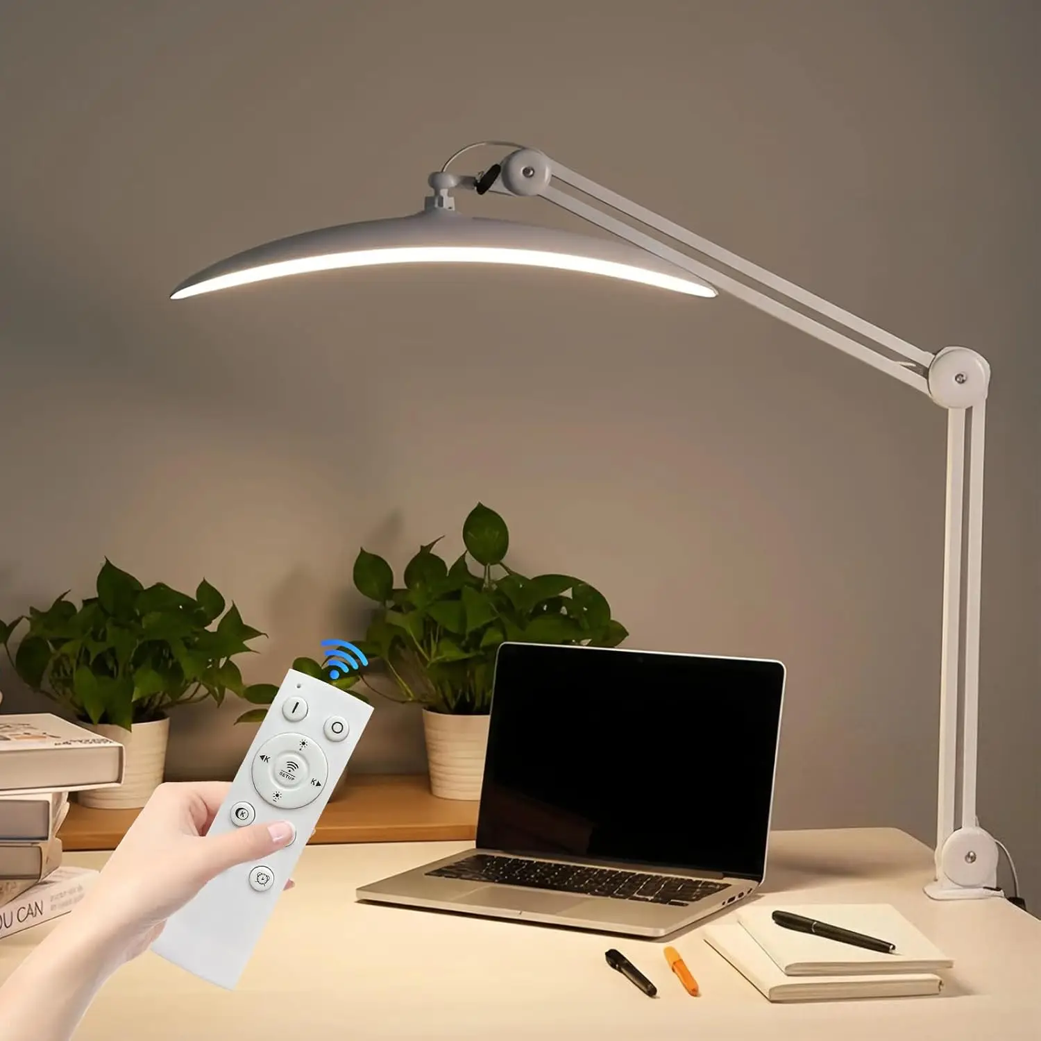 22-Zoll LED-Schreibtischlampe mit Klemme, 48W Dimmbar, Heim- und Bürobeleuchtung, Fernbedienung & Touch-Steuerung, Schwenkarm-Arbeitsleuchte zum Lesen und für Nagelkunst