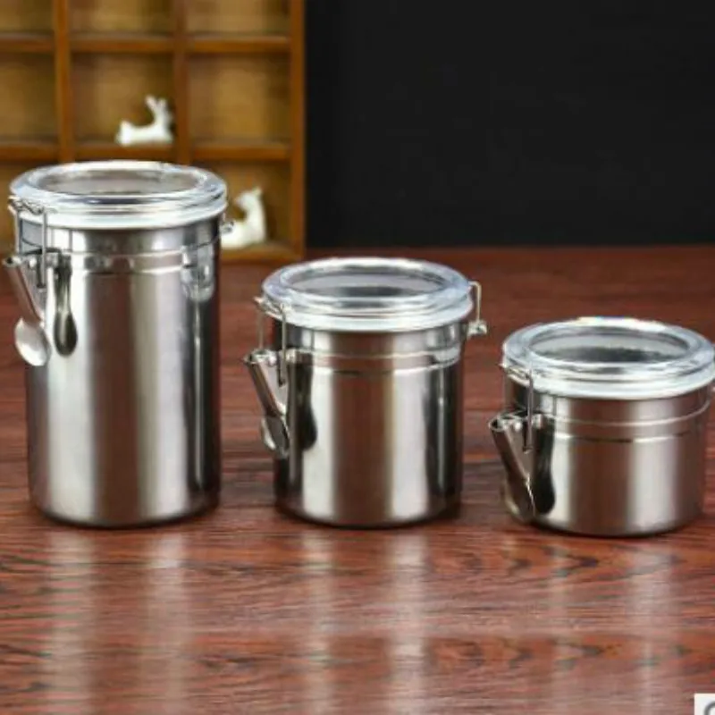 stainless steel container Food Storage Container Airtight Cans Coffee Beans Leaf Home Kitchen Tool Tea  Bin  suger jar