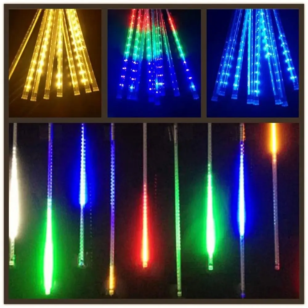 Multicolor Solar LED Christmas Lights Waterproof 8 Tube Outdoor Raindrop Lights Sparkling IP65 Meteor Shower Rain Lights Wedding