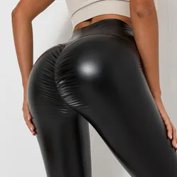 Sexy Leggings für Frauen Sport Damen Hosen Leggins glänzende Scrunch Hintern hohe Taille Damen Leder Latex Push-up weibliche Legging