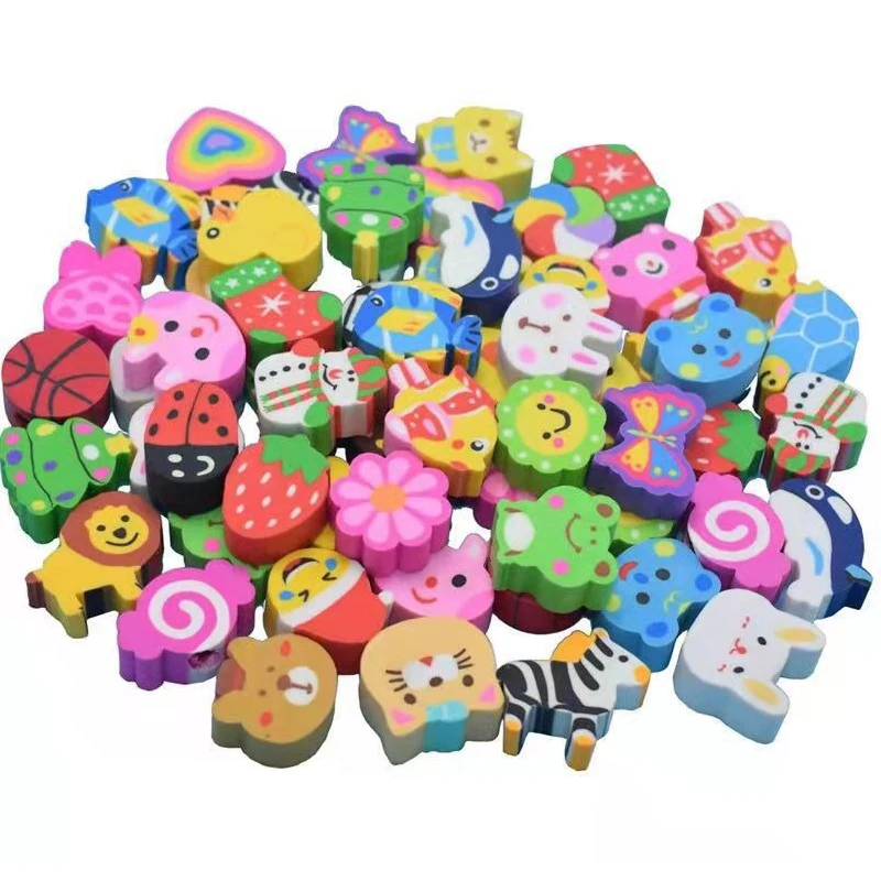 Juego de Mini borradores de 20/40/100/200 Uds., borrador con forma de fruta espacial de animales de dibujos animados, papelería, regalo de recompensa, escritorio, regalo de Carnaval para mascotas ZYF