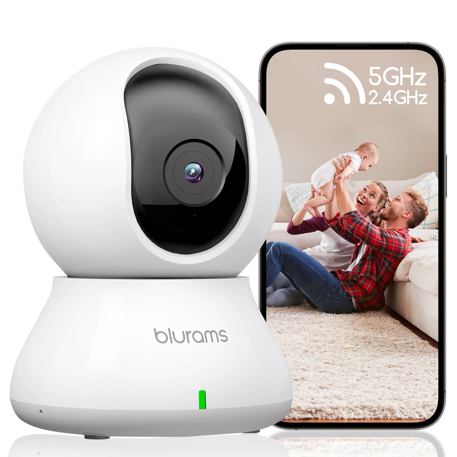 Blurams 2K 5GHz/2.4GHz Indoor Camera for Home Security, 360° PTZ Pet Dog Camera with Phone App, 2-Way Talk, Night Vision, Siren