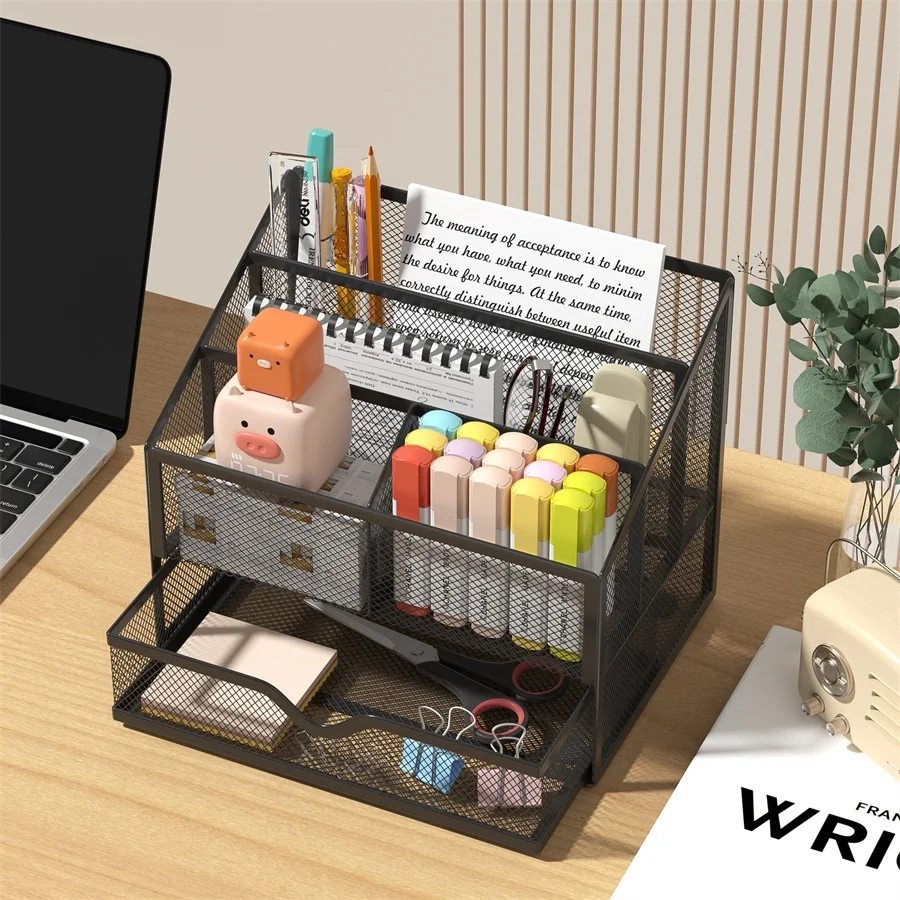 Imagem -03 - Metal Desktop Organizer Titular do Arquivo Papelaria Metal Shelf Locking Pen Holder Adequado para o Escritório Escola Qualquer Mesa 1pc