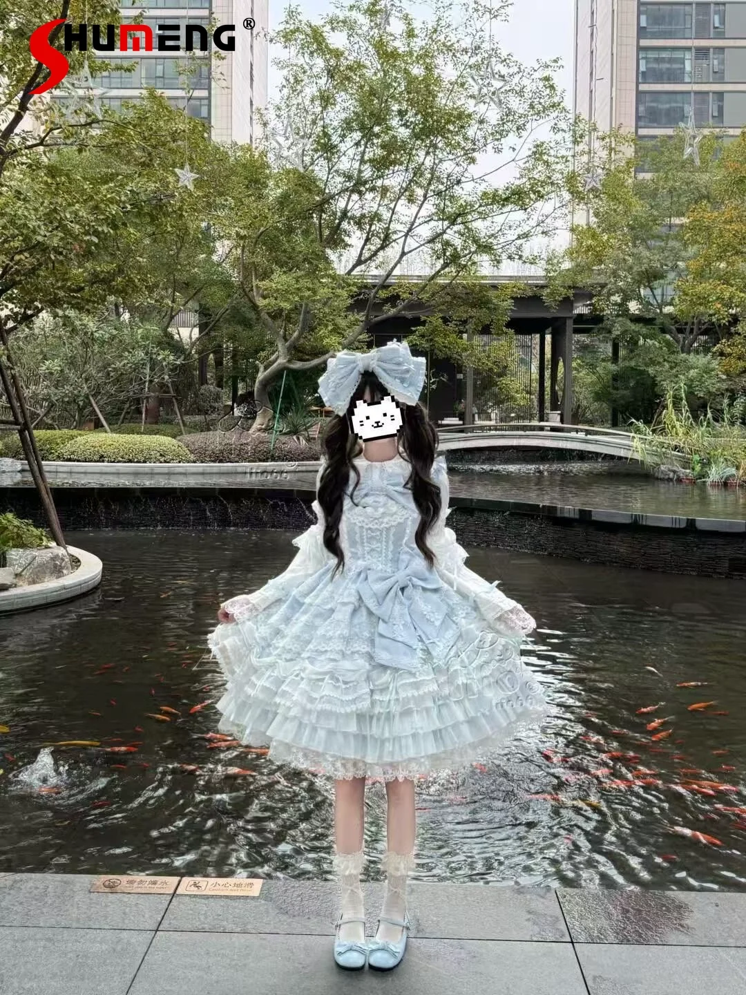 

Heavy Industry Gorgeous Elegant Square Neck Flying Sleeve Bow Lace Splicing Embroidery Sweet Kawaii Princess Lolita Dress Women
